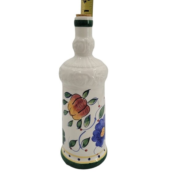 Hand-Painted Ceramic Bottle With Floral Design & Cork Lid By Zrike - Picture 9 of 10
